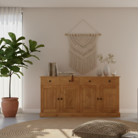 Balcão buffet aparador de madeira em cera com 4 portas e 2 gavetas | Coleção Mille